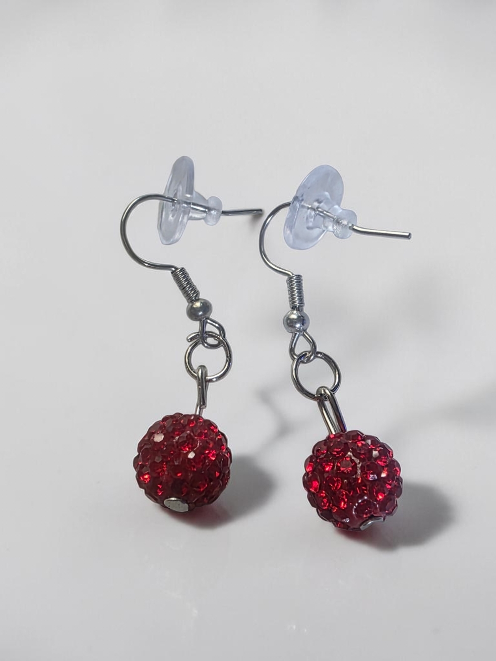 Sparkly Red Disco Ball Pave Crystal Dangle Earrings